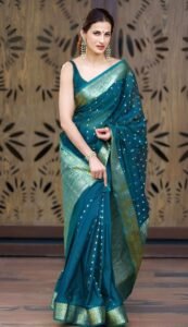Royal Blue Banarasi Katan Silk Saree with Golden Zari Work